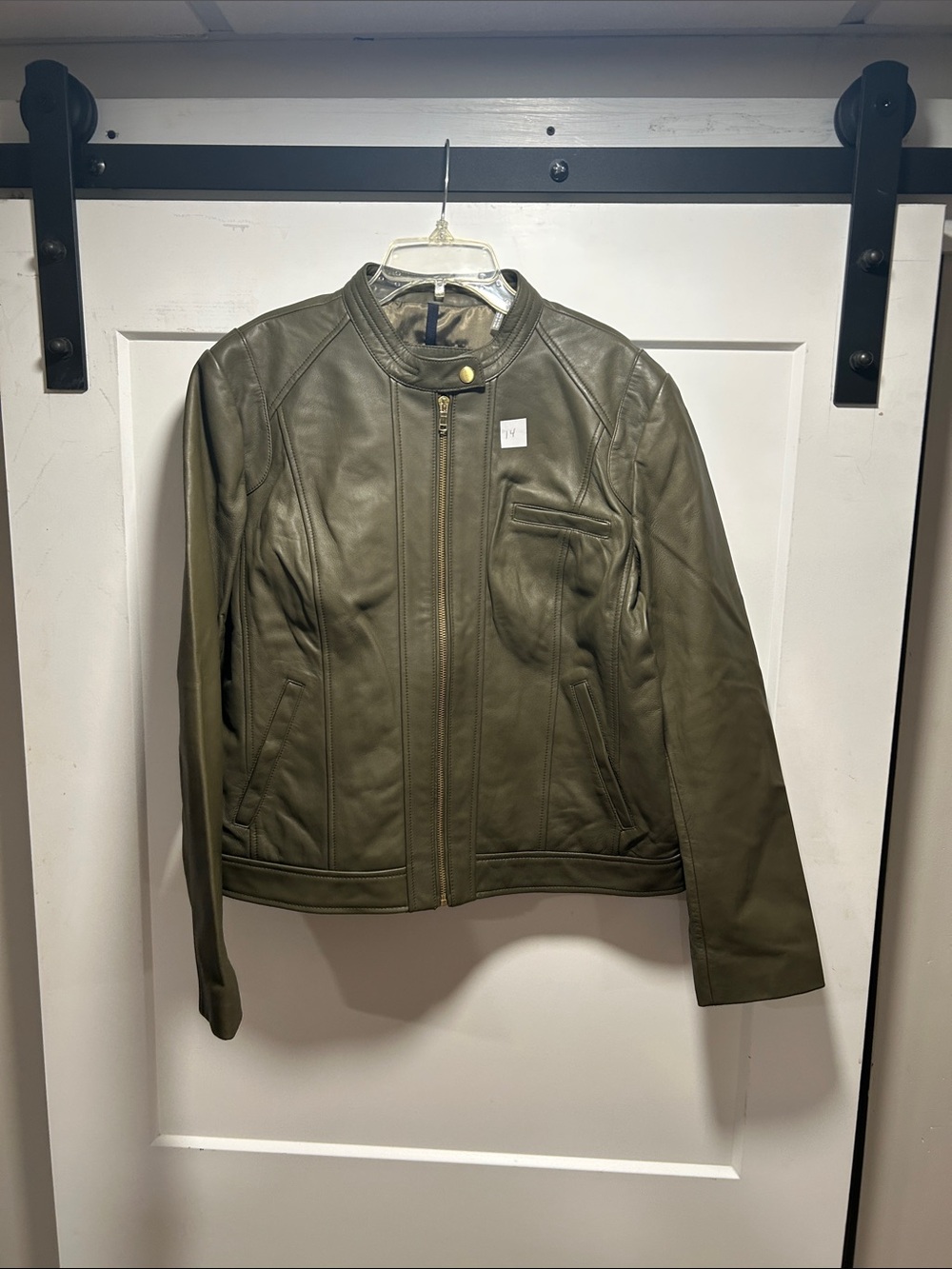 Cole Haan Olive Green Lamb skin Zip Jacket